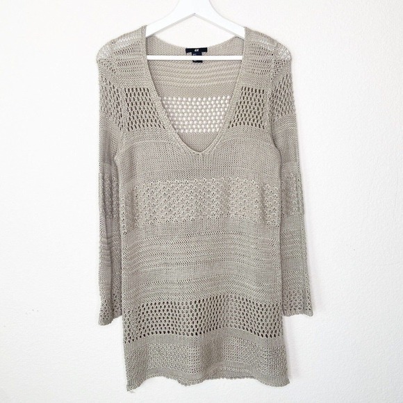 H&M Long Mixed Knit Lightweight Taupe Sweater Tunic S - Picture 1 of 9